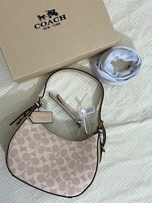 Coach Klee Hobo Bag in Signature Canvas ( Blush / Dusty Pink )