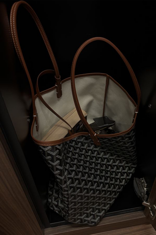 Goyard Tote Bag – Black with Brown (Large With Pouch)
