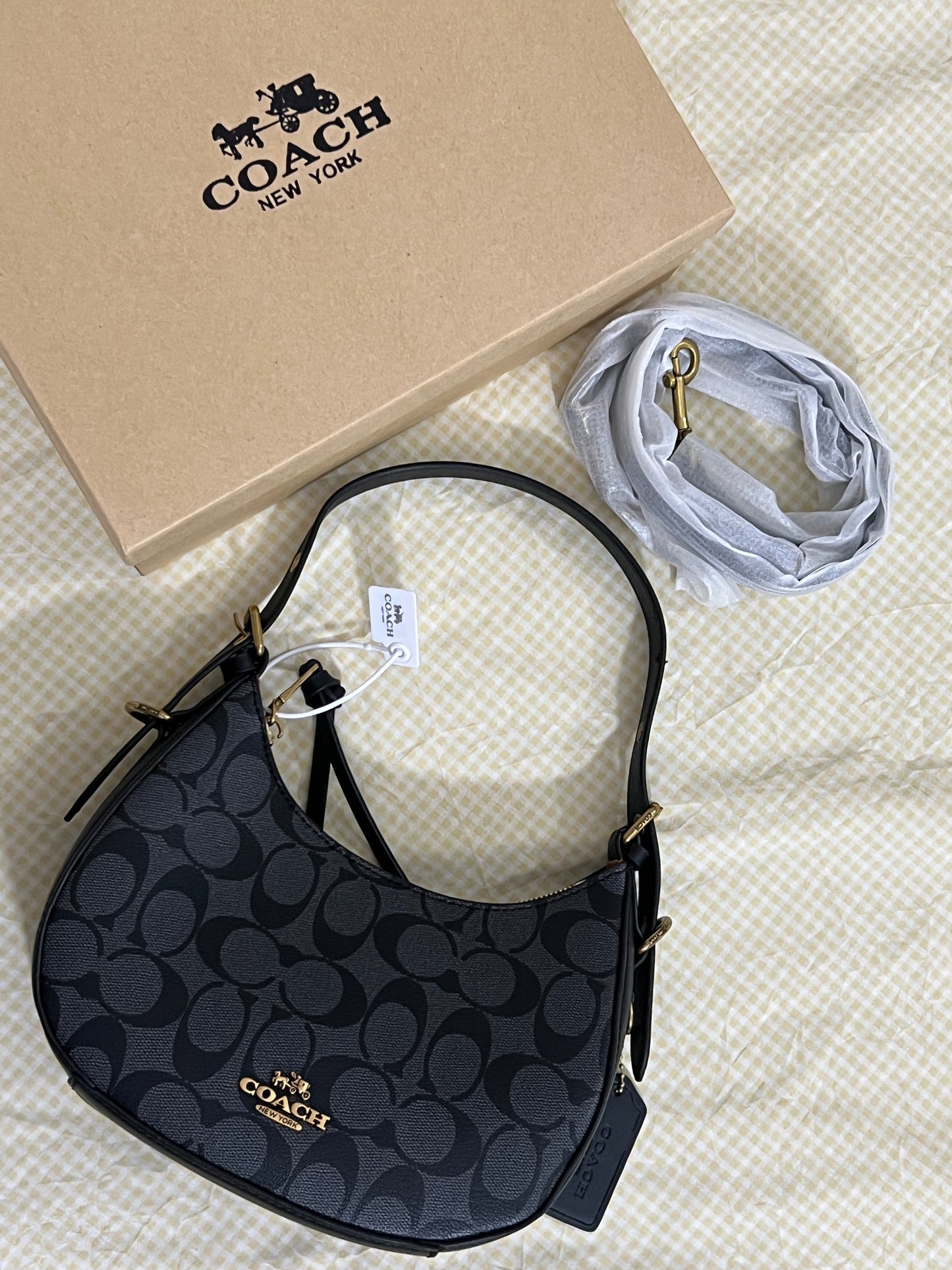 Coach Klee Hobo Bag in Signature Canvas ( Black / Grey )