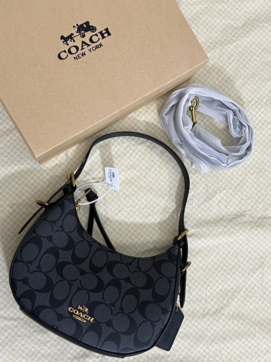 Coach Klee Hobo Bag in Signature Canvas ( Black / Grey )