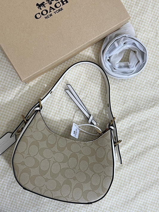 Coach Klee Hobo Bag in Signature Canvas (Khaki / Chalk)
