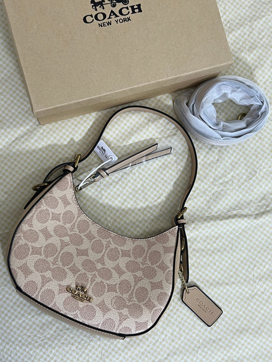 Coach Klee Hobo Bag in Signature Canvas ( Blush / Dusty Pink )