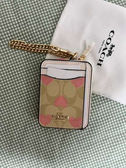 Coach Zip Card Case in Signature Canvas with Heart Print