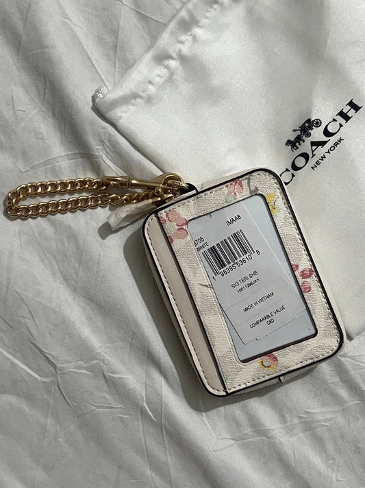 Coach Zip Card Case in White Print