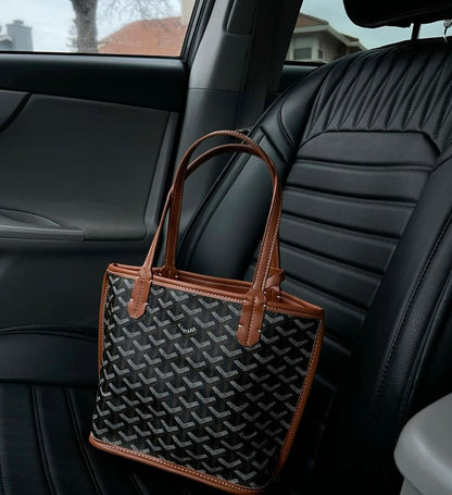 Goyard Tote Bag - Black with brown (Medium with Pouch)