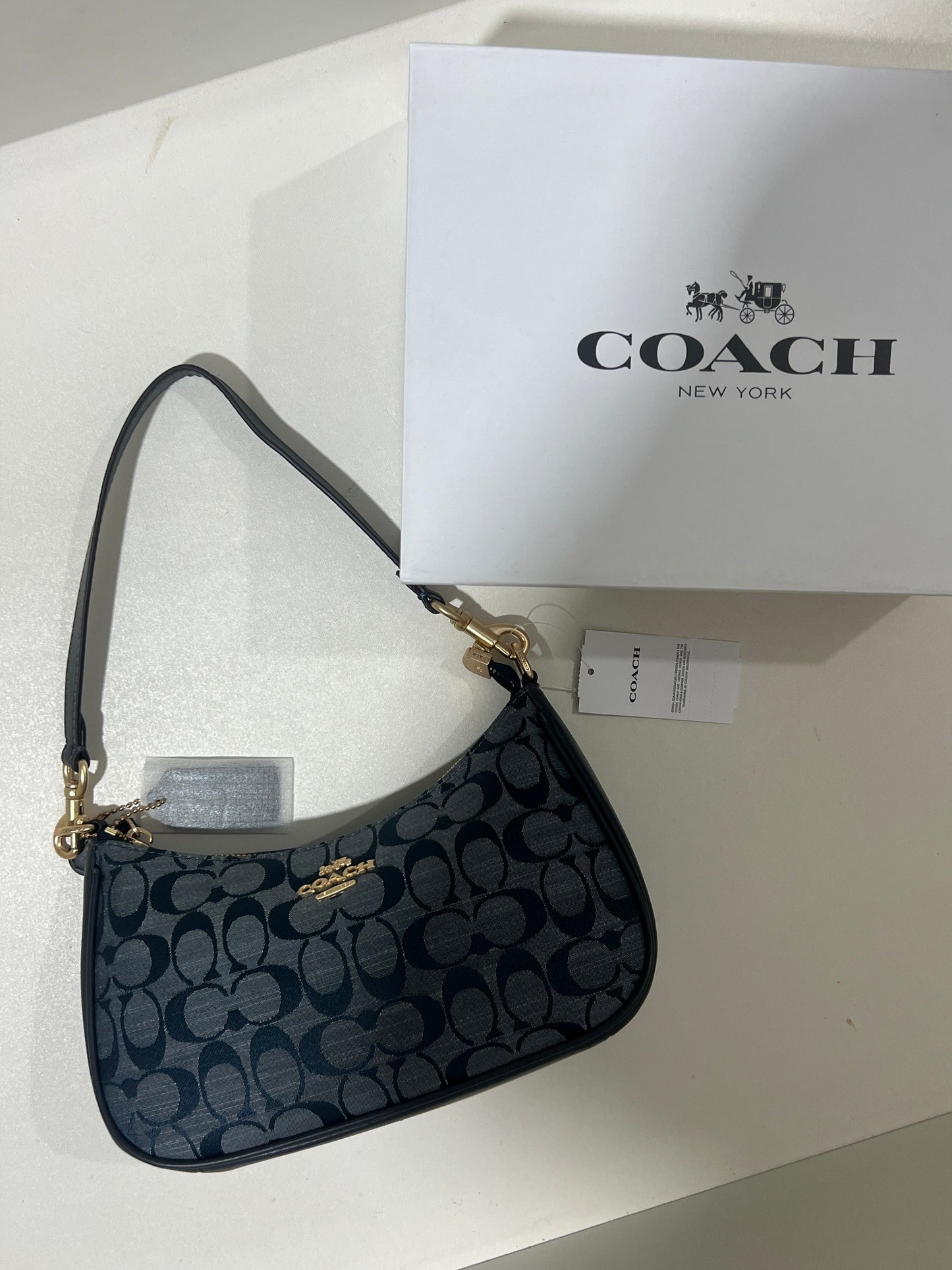 Coach Teri Shoulder Bag in Signature Chambray (With Box and long strap)
