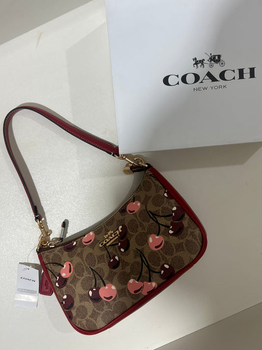 Coach Teri Signature Brown Cherry Shoulder Bag (with Box)
