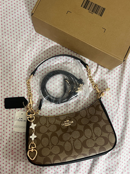 Coach Teri brown Shoulder Bag (with Box, Charm and long strap)