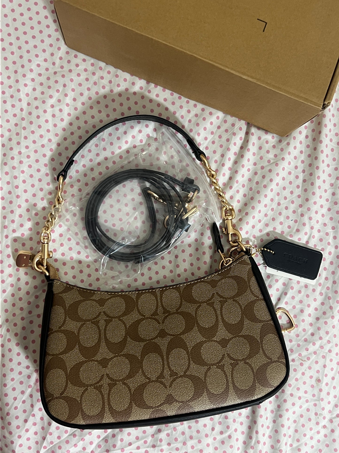 Coach Teri brown Shoulder Bag (with Box, Charm and long strap)